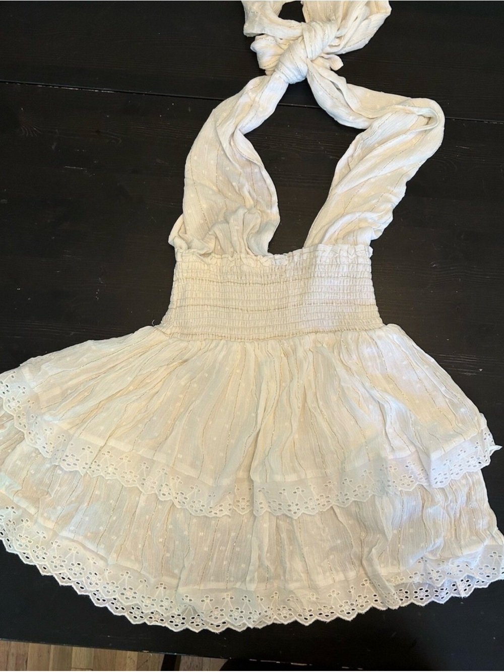 PQ Swim Cream Eyelet Tiered Halter Mini Dress NWT